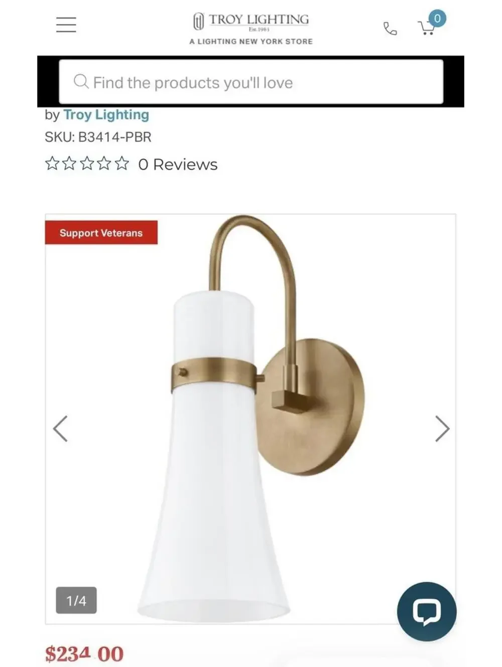 Troy Lighting Maple Wall Sconce B3414-PBR Base Only No Glass Brass